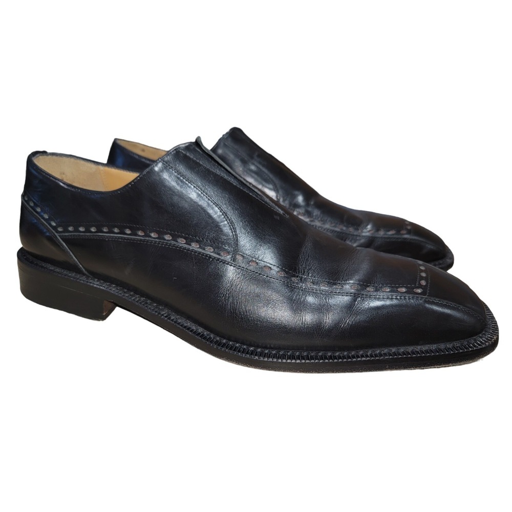Avventura Men's Handmade Black Leather Wingtip‎ Slip On Dress Shoes Size 10.5M